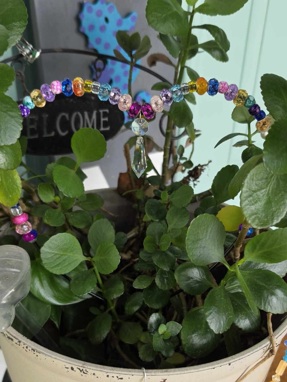 Handmade Colorful Beaded Heart Sun Catcher with Crystal Accent